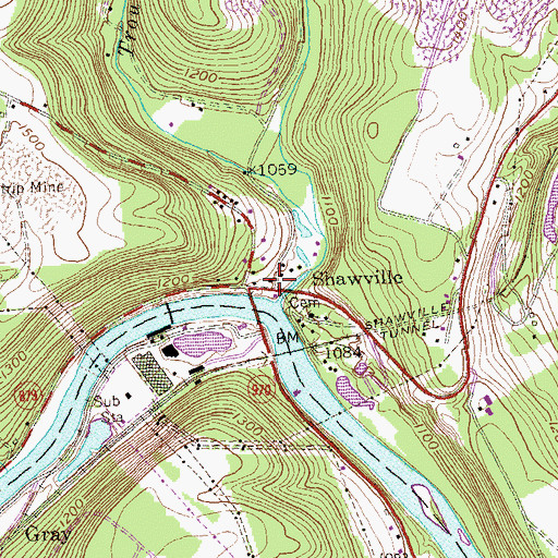 Topographic Map of Shawviille Post Office, PA