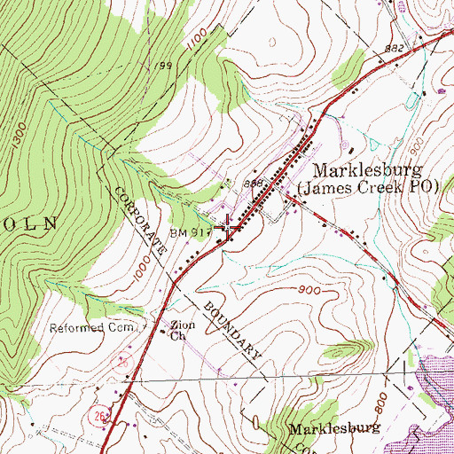 Topographic Map of James Creek Post Office, PA