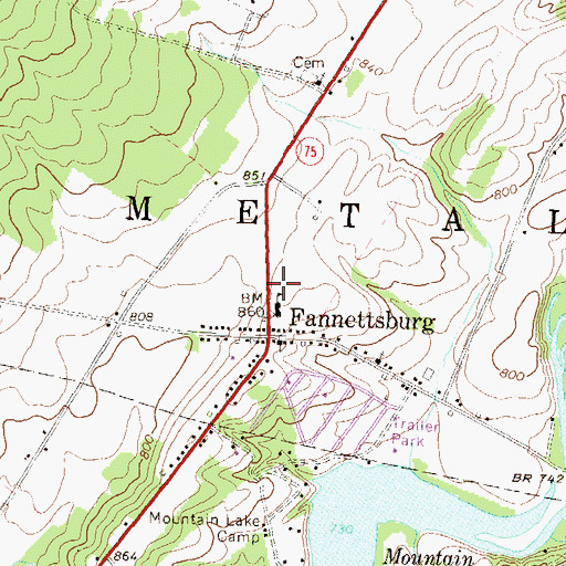 Topographic Map of Fannettsburg Post Office, PA