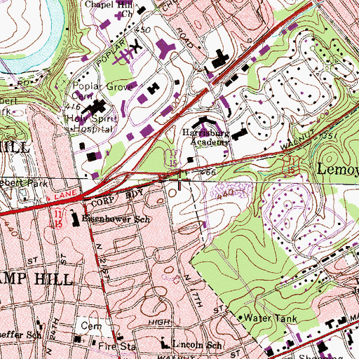 Topographic Map of Camp Hill Post Office, PA