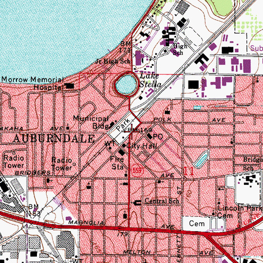 Topographic Map of Auburndale, FL