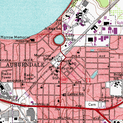 Topographic Map of Auburndale, FL