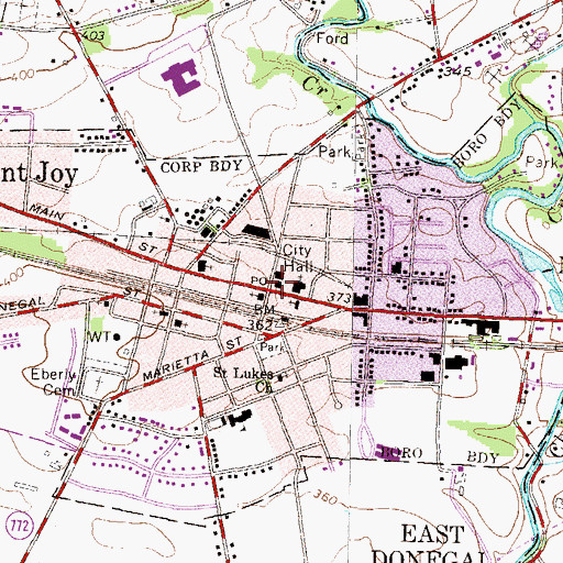 Topographic Map of Mount Joy Post Office, PA