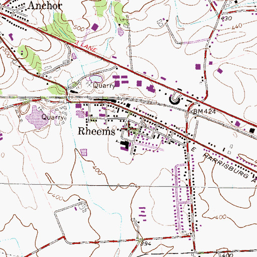 Topographic Map of Rheems Post Office, PA