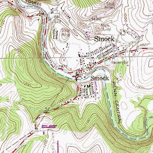Topographic Map of Smock Post Office, PA