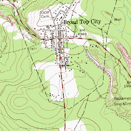 Topographic Map of Broad Top Post Office, PA