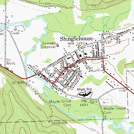 Topographic Map of Shinglhouse Post Office, PA