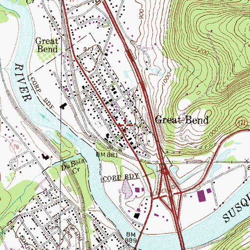 Topographic Map of Great Bend Post Office, PA
