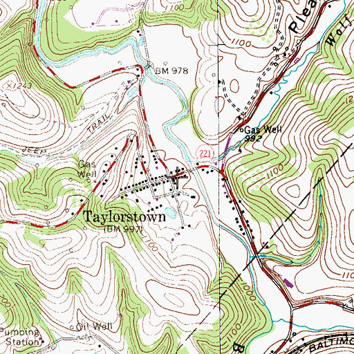 Topographic Map of Taylorstown Post Office, PA