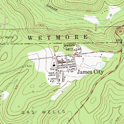 Topographic Map of James City Post Office, PA