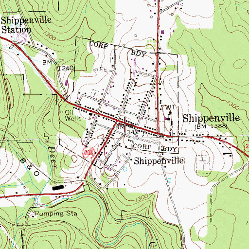 Topographic Map of Shippenville Post Office, PA
