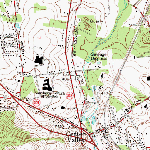 Topographic Map of Center Valley Post Office, PA