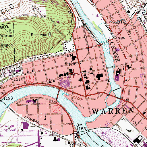 Topographic Map of Warren Post Office, PA