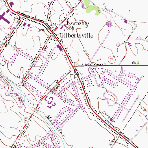 Topographic Map of Gilbertsville Post Office, PA