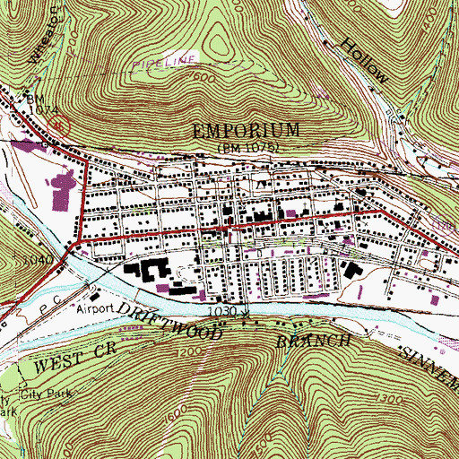 Topographic Map of Emporium Post Office, PA