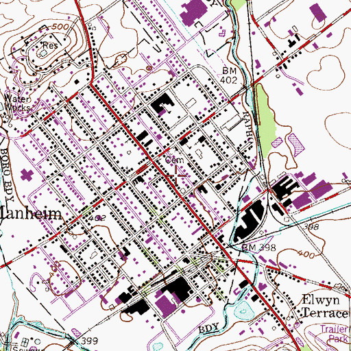 Topographic Map of Manheim Post Office, PA