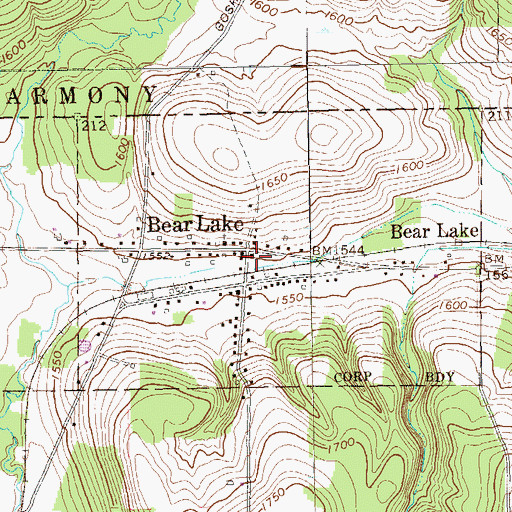 Topographic Map of Bear Lake Post Office, PA