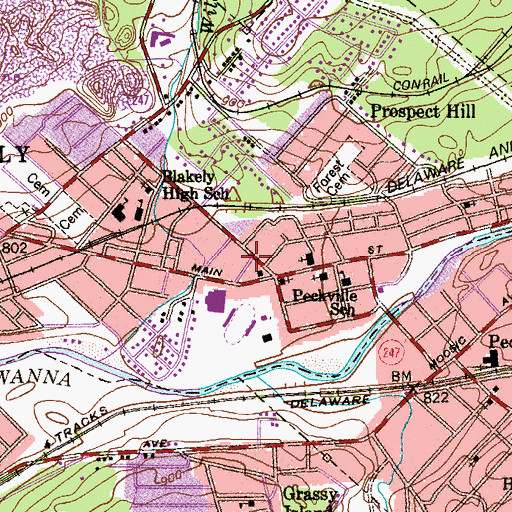 Topographic Map of Peckville Post Office, PA
