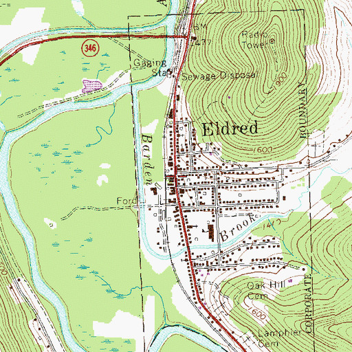 Topographic Map of Eldred Post Office, PA