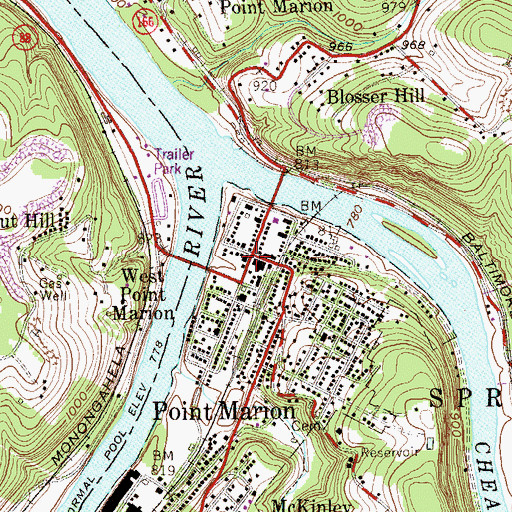 Topographic Map of Point Marion Post Office, PA