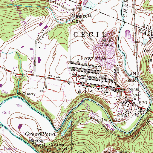 Topographic Map of Lawrence Post Office, PA