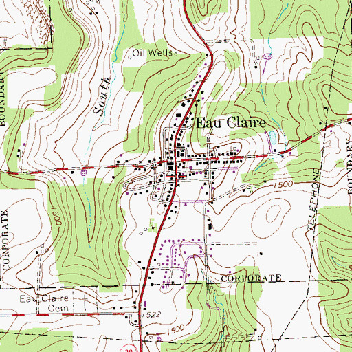 Topographic Map of Eau Claire Post Office, PA