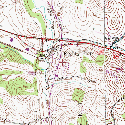 Topographic Map of Eighty Four Post Office, PA