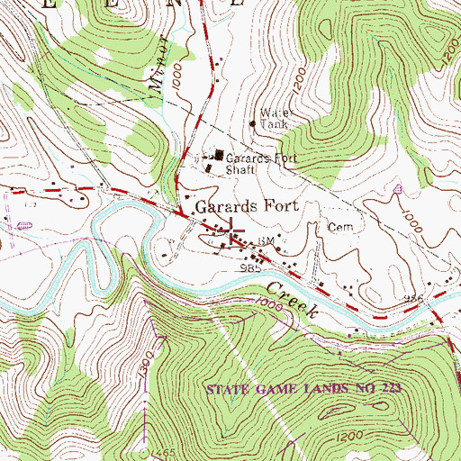 Topographic Map of Garards Fort Post Office, PA