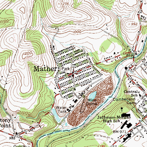 Topographic Map of Mather Post Office, PA