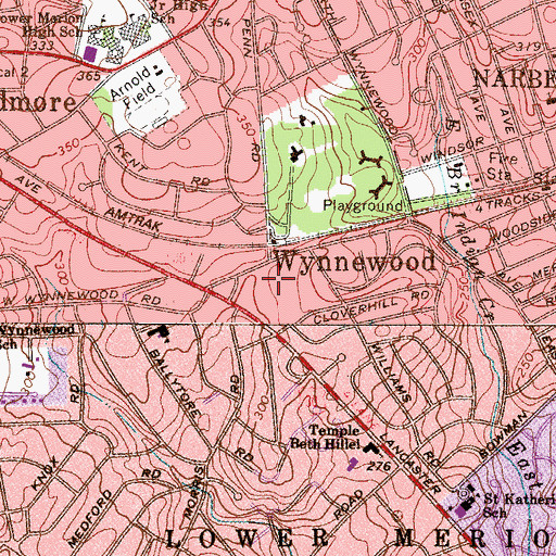 Topographic Map of Wynnewood Post Office, PA