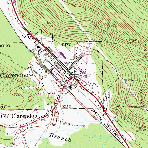 Topographic Map of Clarendon Post Office, PA