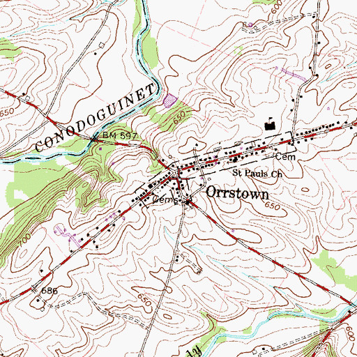 Topographic Map of Orrstown Post Office, PA