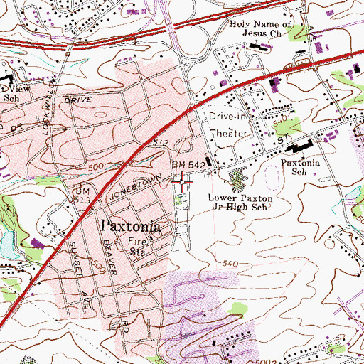 Topographic Map of Lower Paxton Post Office, PA