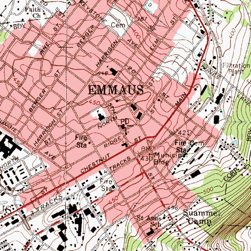 Topographic Map of Emmaus Post Office, PA