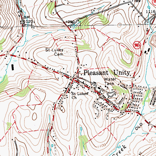 Topographic Map of Pleasant Unity Post Office, PA