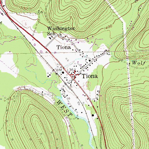 Topographic Map of Tiona Post Office, PA