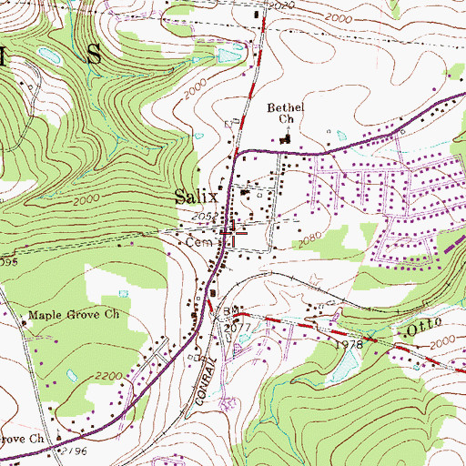 Topographic Map of Salix Post Office, PA