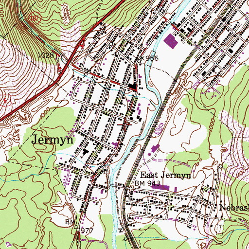 Topographic Map of Jermyn Post Office, PA