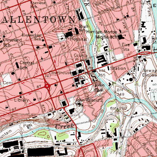 Topographic Map of Allentown Post Office, PA