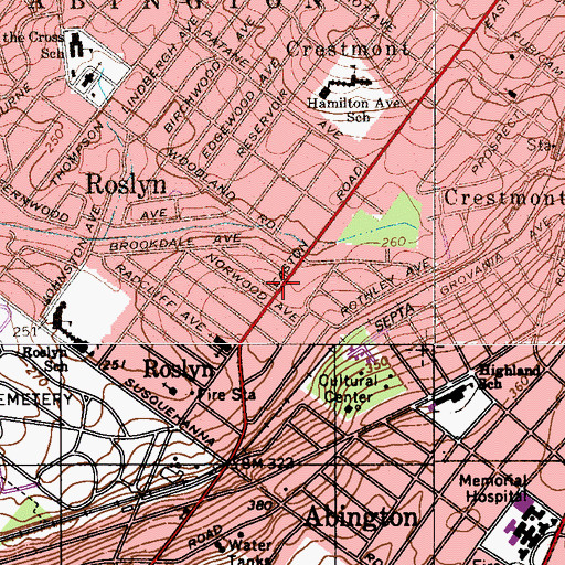 Topographic Map of Roslyn Post Office, PA