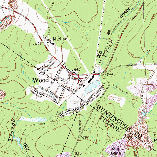 Topographic Map of Wood Post Office, PA