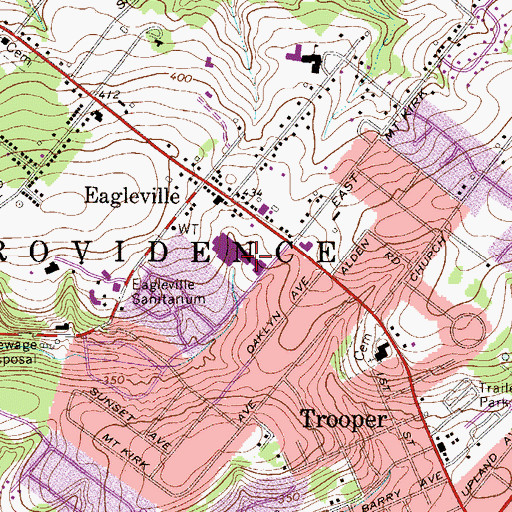 Topographic Map of Eagleville Post Office, PA