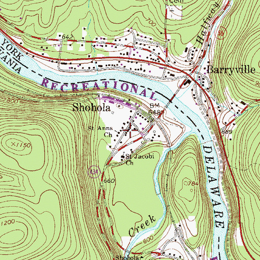 Topographic Map of Shohola Post Office, PA