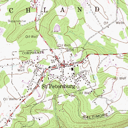 Topographic Map of Saint Petersburg Post Office, PA