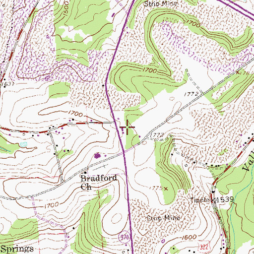 Topographic Map of Woodland Post Office, PA