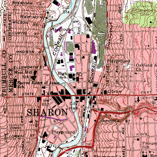 Topographic Map of Sharon Post Office, PA
