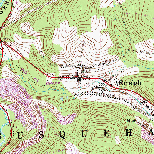 Topographic Map of Emeigh Post Office, PA
