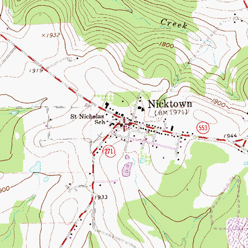 Topographic Map of Nicktown Post Office, PA
