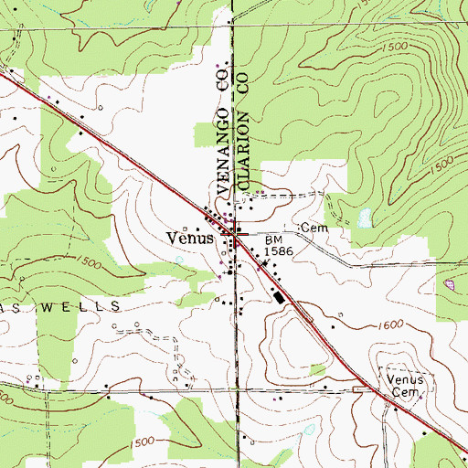 Topographic Map of Venus Post Office, PA