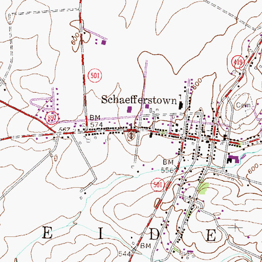 Topographic Map of Schaefferstown Post Office, PA